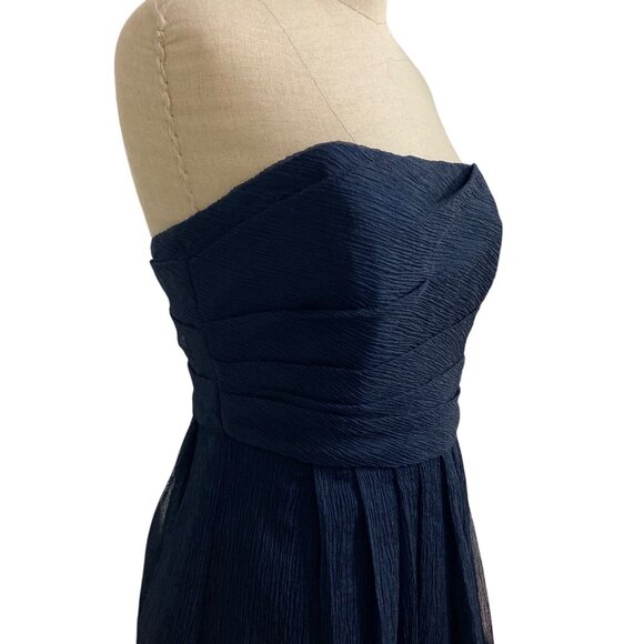 Vera Wang White Navy Strapless Pleated Chiffon Dress Sz 6 Elegant Design - Picture 3 of 11